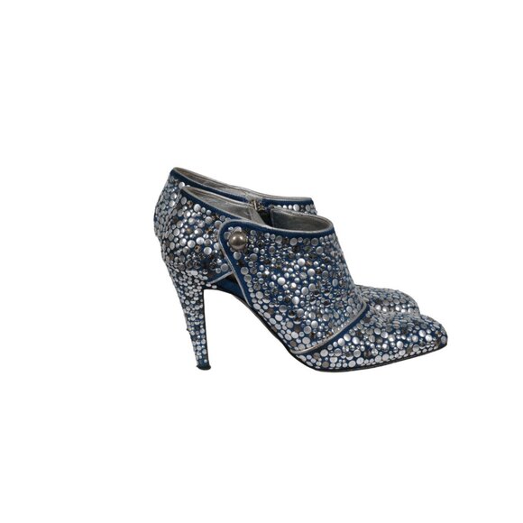 Sergio Rossi Womens Studded Suede Booties US 7 EU 37 Blue Silver Square TOe - Picture 8 of 12